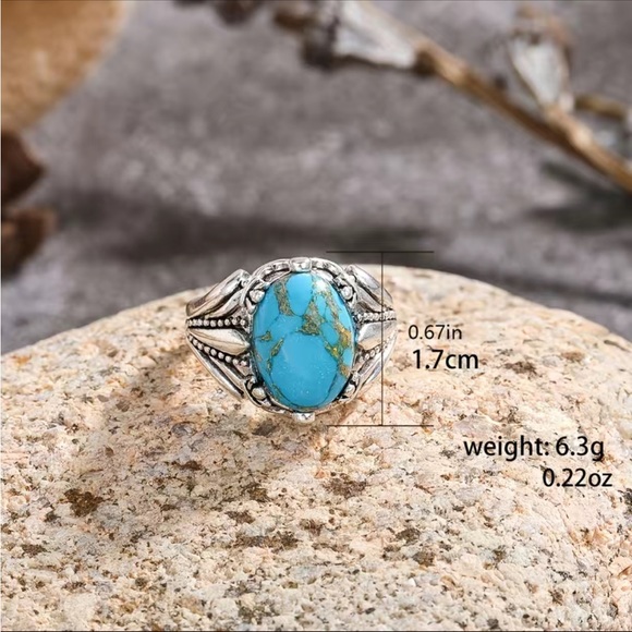 Turquoise and Silver Unisex Ring - Picture 4 of 6